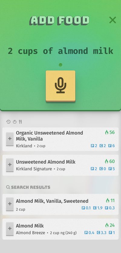 Buena Vida iPhone screen: Food by voice