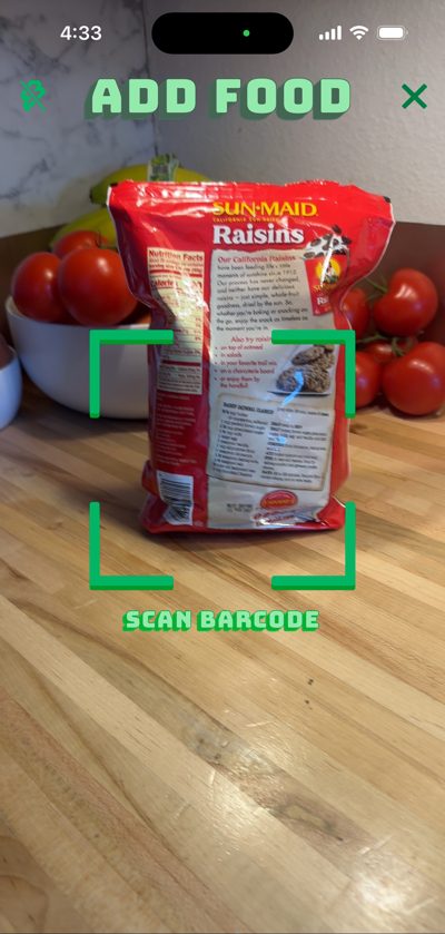 Buena Vida iPhone screen: Barcode scan