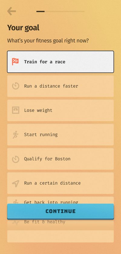 Buena Vida iPhone screen: Goal picker