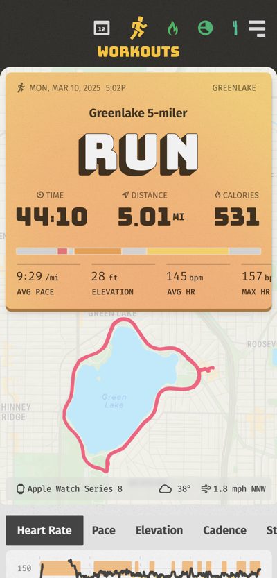 Buena Vida iPhone screen: Run detail